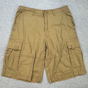 OP Mens Khaki Shorts Snap Closure Cargo Pockets Mid Rise Flat Front Cotton Sz 32